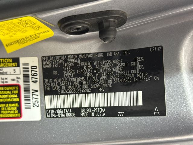 2012 Toyota Sienna Base 7 Passenger