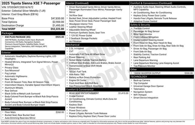 2025 Toyota Sienna XSE 7 Passenger