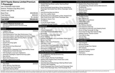 2019 Toyota Sienna Limited Premium 7 Passenger