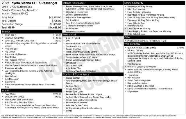 2022 Toyota Sienna XLE 7 Passenger